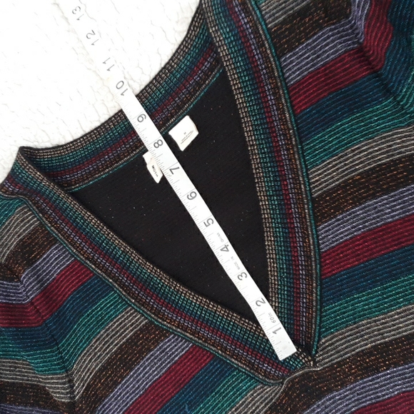 Moth Anthropologie Size Medium V-Neck Metallic Rainbow Stripe Sweater - Picture 9 of 17